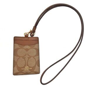 Coach Light Tan Jacquard PVC & Leather ID/Lanyard